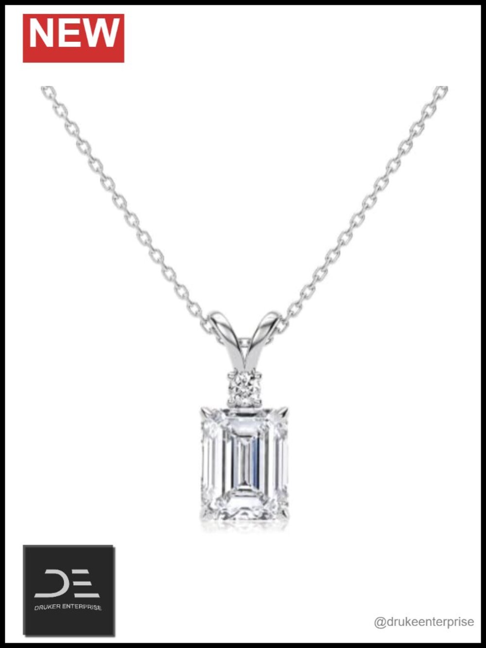 Emerald Cut Solitaire Pendant Necklace 925 Sterling Silver Rhodium Plated
